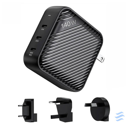 Wall charger INVZI GanHub 3x USB C 140W EU/UK/AU/US (black) mains chargers