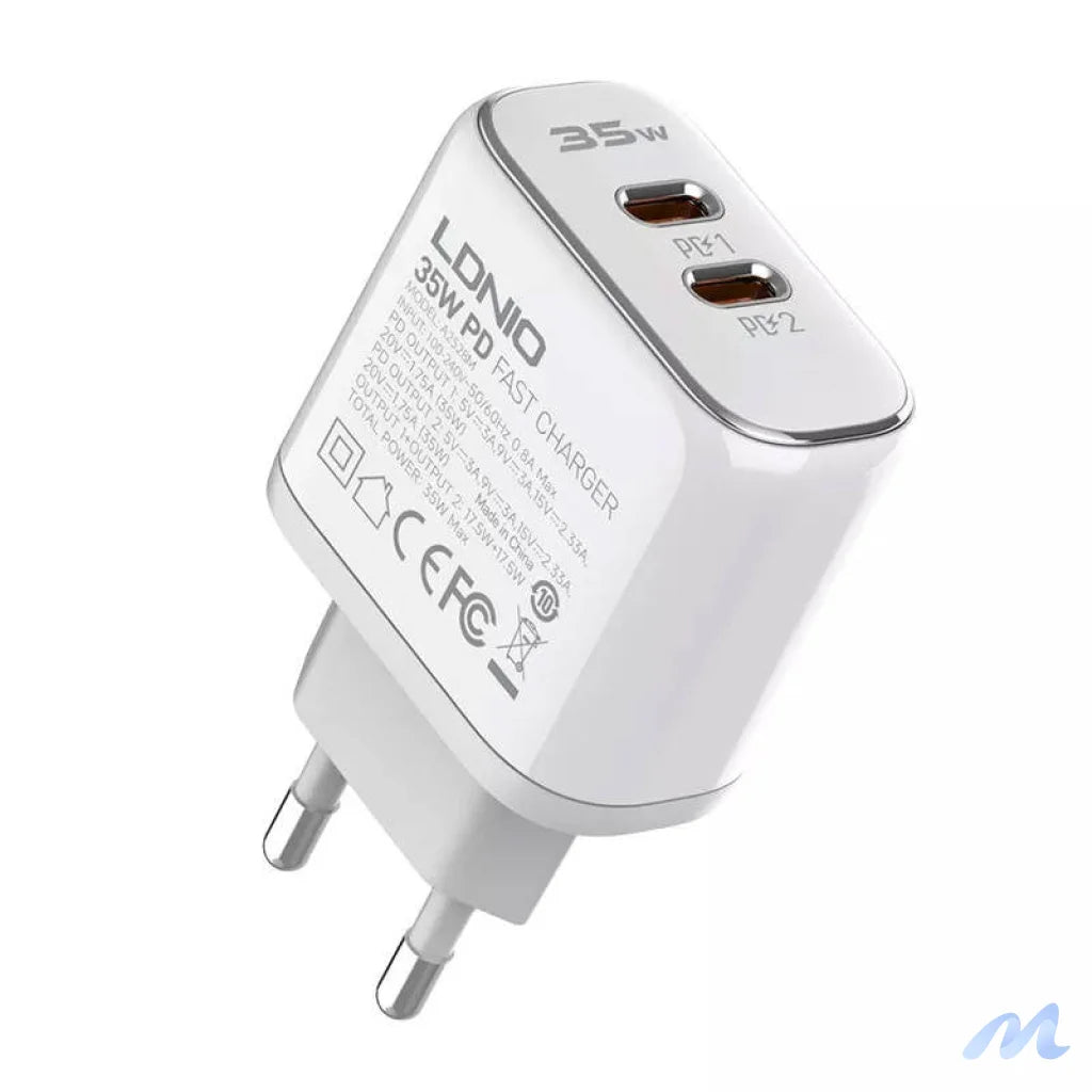 Wall charger LDNIO A2528M 2USB-C for Apple + USB-C - Lightning Cable