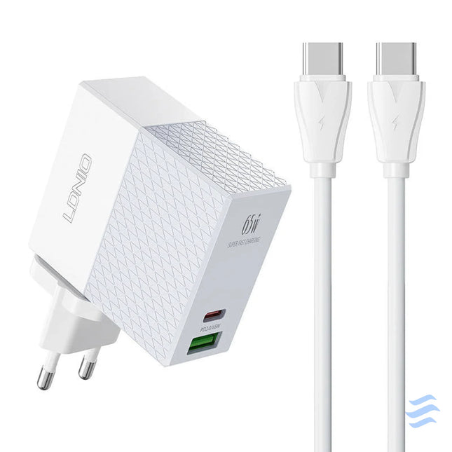 Wall charger LDNIO A2620C USB USB C 65W + USB C USB C cable mains chargers