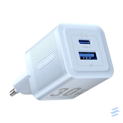 Wall charger Vention FEQL0 EU USB C + USB A 30W/30W GaN (blue) mains chargers