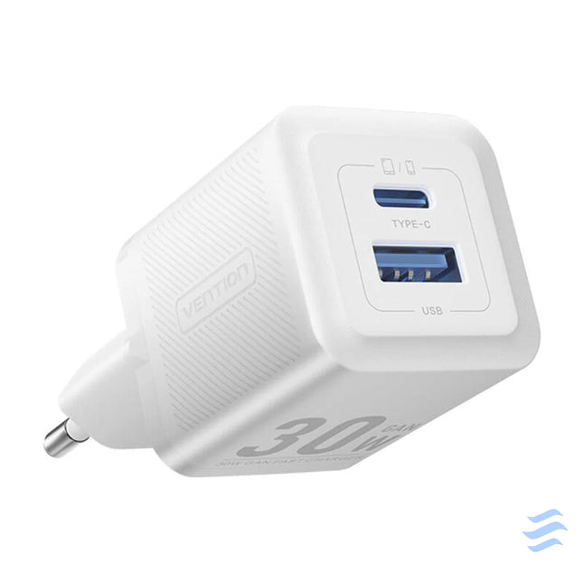 Wall charger Vention FEQW0 EU USB C + USB A 30W/30W GaN (white) mains chargers