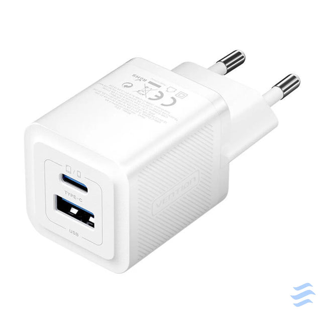 Wall charger Vention FEQW0 EU USB C + USB A 30W/30W GaN (white) mains chargers