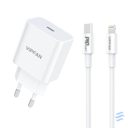 Wall charger VFAN E04 USB C 20W QC 3.0 + Lightning cable (white) mains chargers