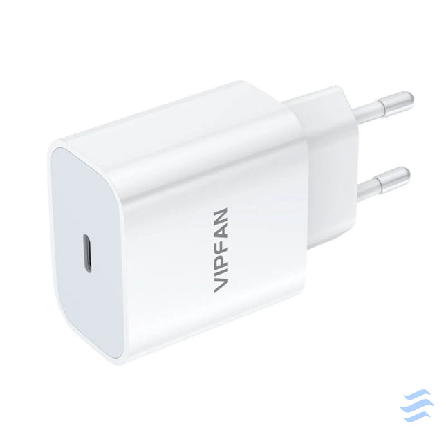 Wall charger VFAN E04 USB C 20W QC 3.0 + Lightning cable (white) mains chargers