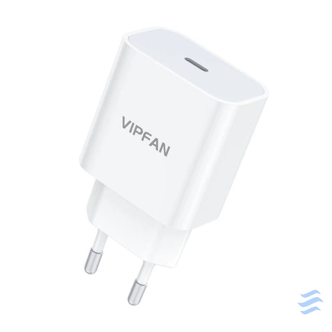 Wall charger VFAN E04 USB C 20W QC 3.0 + Lightning cable (white) mains chargers