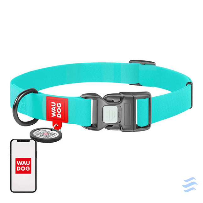 Waterproof glowing dog collar with QR passport WAUDOG 40 mm wide 46 70 cm long Walking and transportation