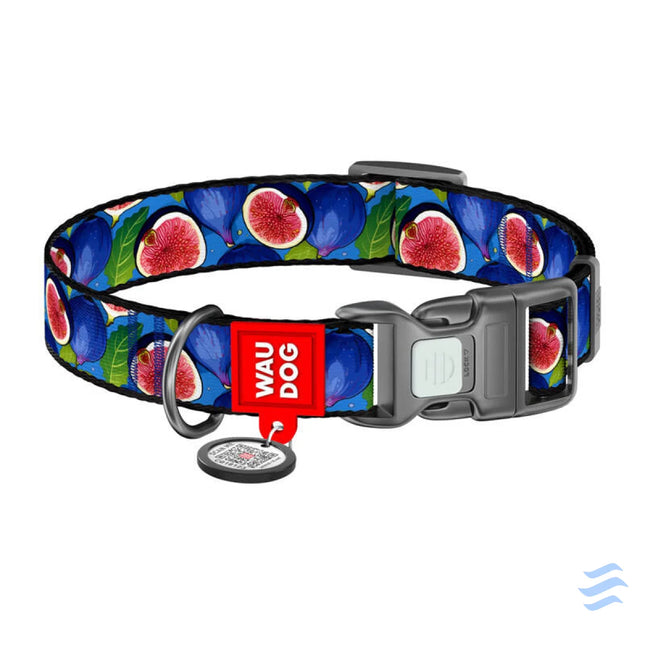 Waudog ’Fig’ nylon dog collar with QR code size M Walking and transportation