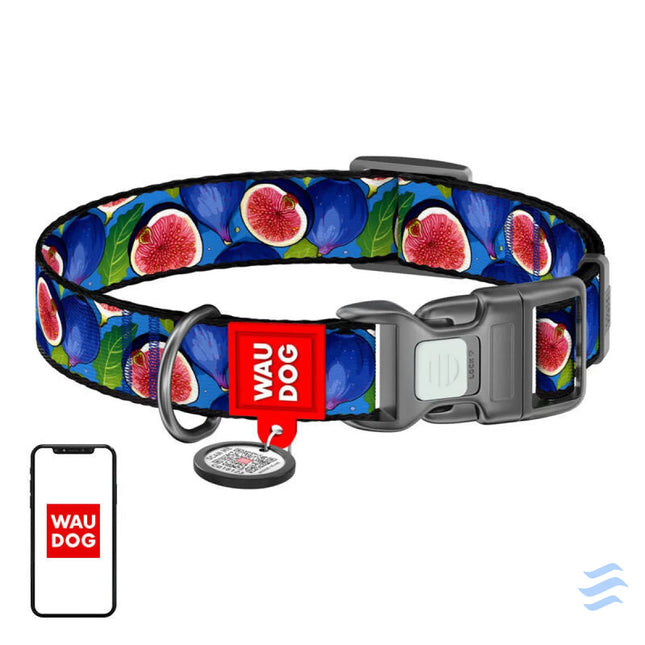 Waudog ’Fig’ nylon dog collar with QR code size S Walking and transportation