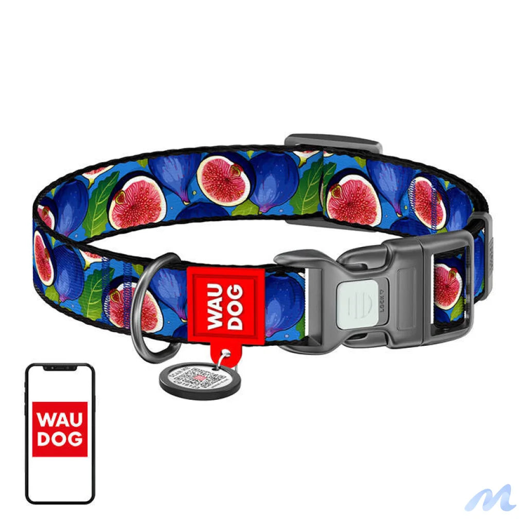 Waudog "Fig" nylon dog collar with QR code, size XL