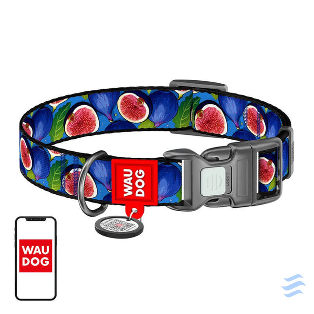 Waudog ’Fig’ nylon dog collar with QR code size XL Walking and transportation