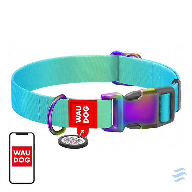 Waudog gradient nylon dog collar with QR code blue size M Walking and transportation