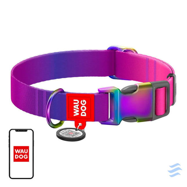 Waudog gradient nylon dog collar with QR code purple size L Walking and transportation