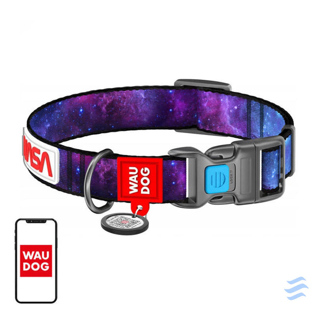 Waudog ’NASA21’’ nylon dog collar with QR code size M width 20 mm Walking and transportation