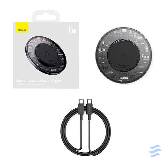 Wireless Qi inductive charger Baseus Simple 2 15W with USB C to USB C cable (black) Wireless chargers