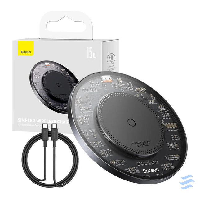 Wireless Qi inductive charger Baseus Simple 2 15W with USB C to USB C cable (black) Wireless chargers